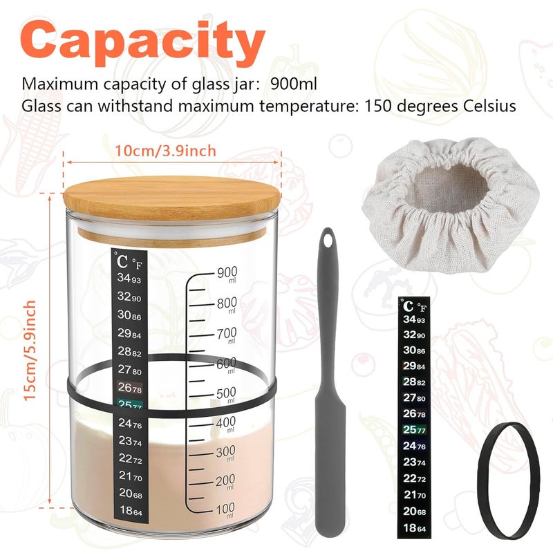 OKYMOTOR 2 Pack Pro Sourdough Bread Starter Kit, 34 oz sourdough jar Thermometer Strips and Breathable Covers for sour dough bread & sourdough starter kit-sourdough bread baking supplies. - Image 2